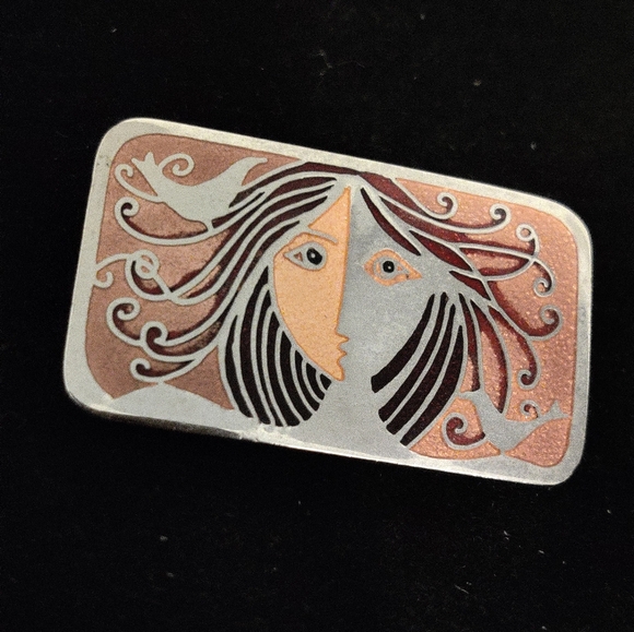 Vintage Art Nouveau Revival De Passille Sylvestre Enamel Brooch - Picture 5 of 11